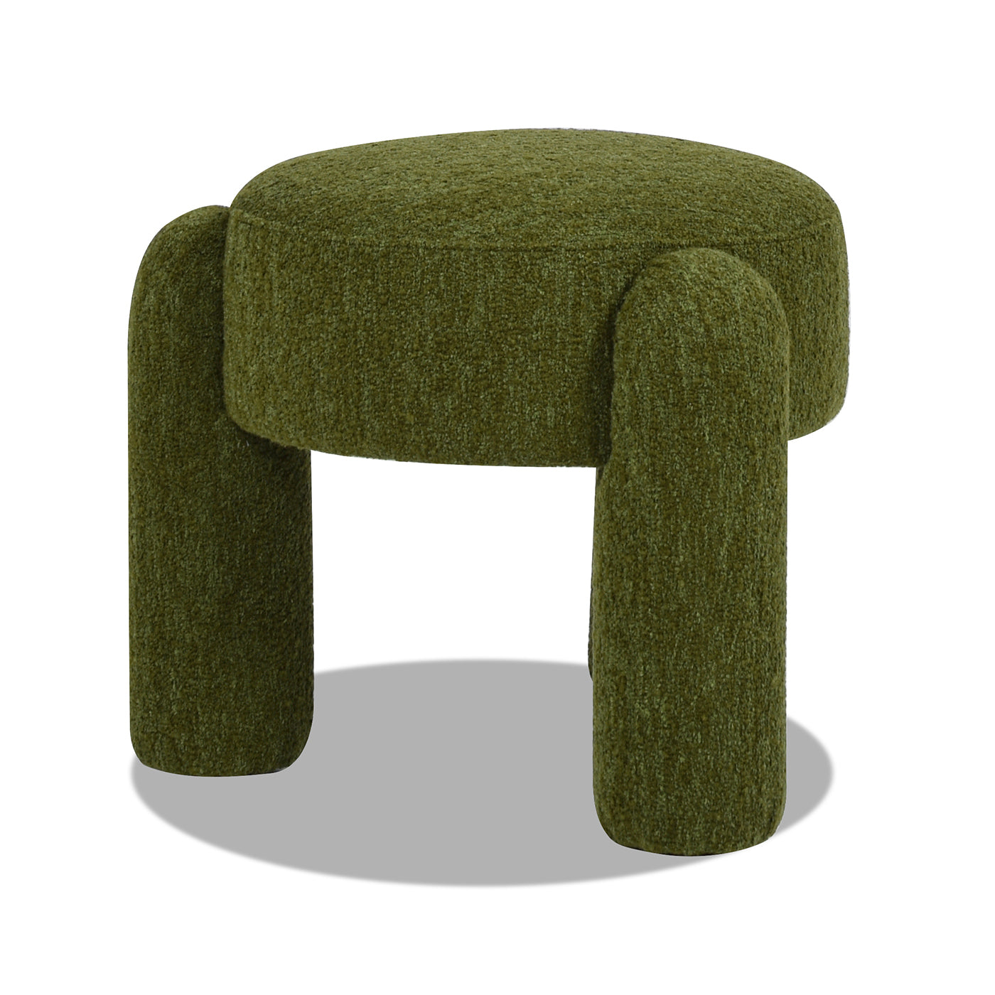 Hugo 20.5" Round Fully Upholstered Ottoman, Moss Green Boucle Green Foam Boucle