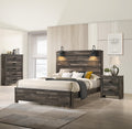 1Pc Rustic Style Butcher Block Finish Weathered Brown Finish Queen Size Bed W Lamp Wooden Bedroom Furniture Queen Brown Brown Wood Bedroom Contemporary,Transitional Wood Fabric