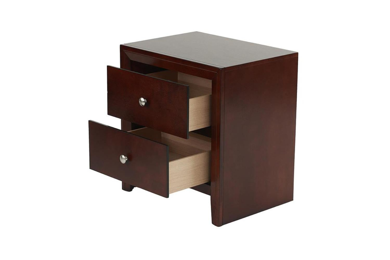 Brown Cherry 1Pc Nightstand Nickel Round Knob Transitional Style 2 Drawers Nightstand Bedside Table Rubberwood Brown Brown 2 Drawers Bedside Cabinet Bedroom Contemporary,Modern,Transitional