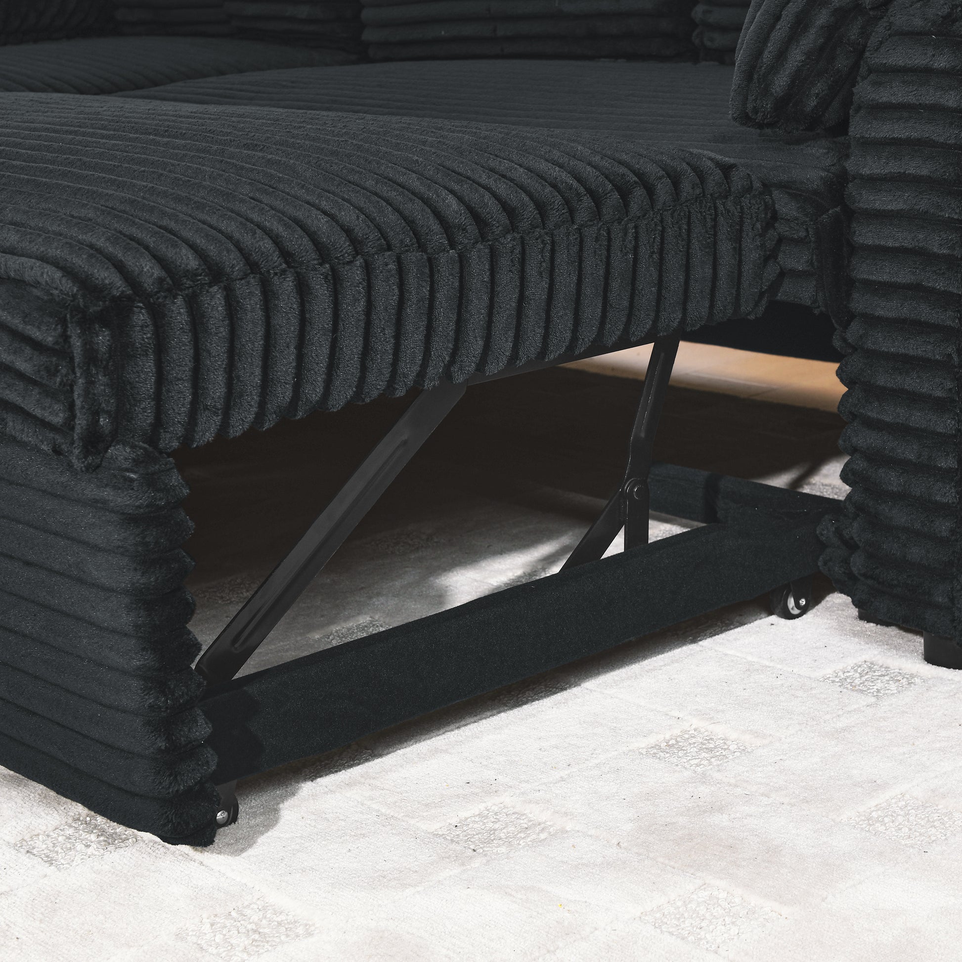 Corduroy Tufted Upholstered Sleeper Sectional Sofa, L Shaped Modular Convertible Sofa With Reversible Storage Chaise, Pull Out Sleep Couch Bed And Reclining Backrest Perfect For Living Space, Black Full Black Corduroy