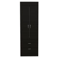 Lisboa Armoire, Rod, Double Door, Two Drawers, Metal Handles Black Particle Board Engineered Wood