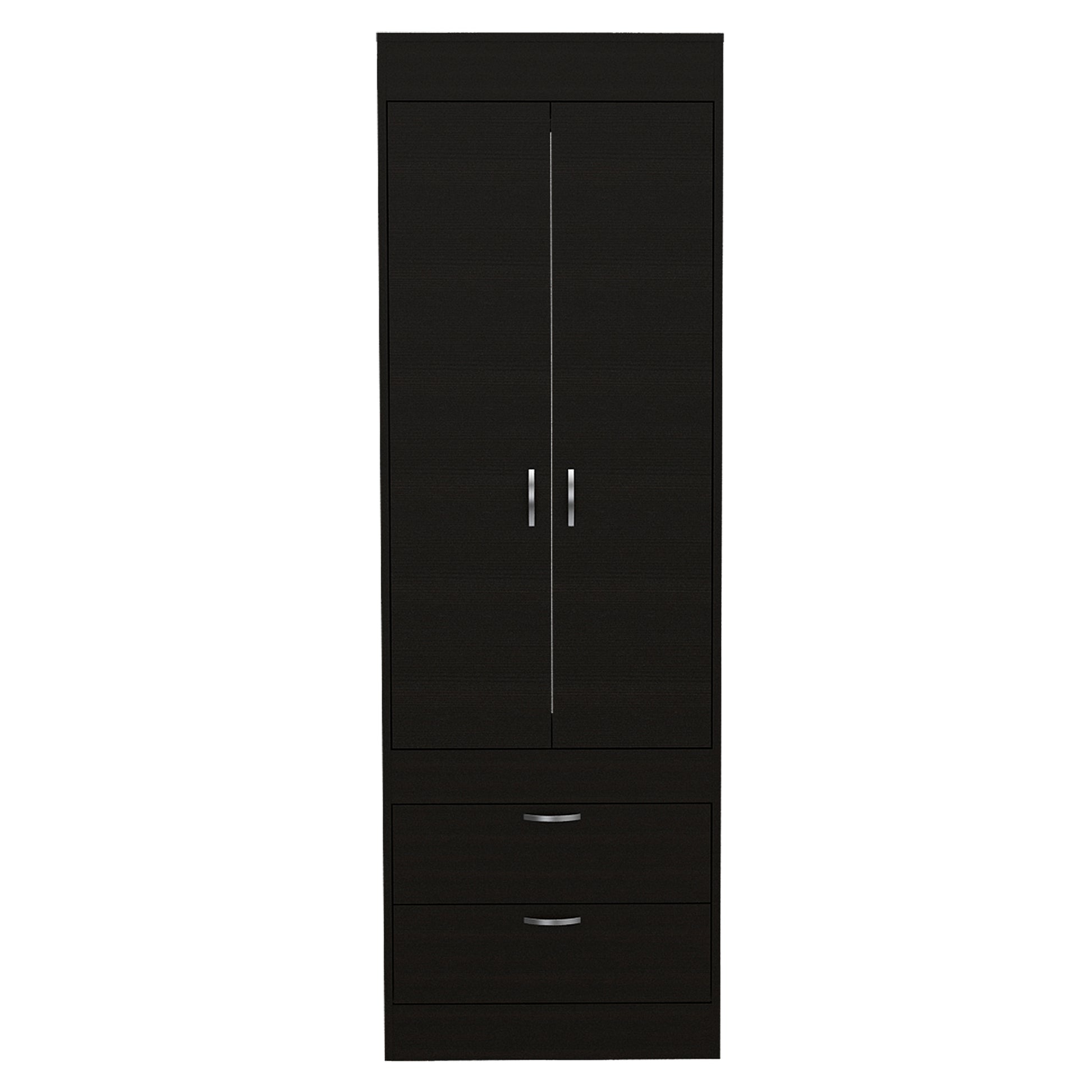 Lisboa Armoire, Rod, Double Door, Two Drawers, Metal Handles Black Particle Board Engineered Wood