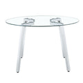 Modern Luxurious Round Tempered Glass Dining Table With Silver 7 Shaped Metal Legs,Suitable For Family Meals, Office Conferences, Or As A Casual Coffee Table For Various Occasions.47.3*47.3*29.5