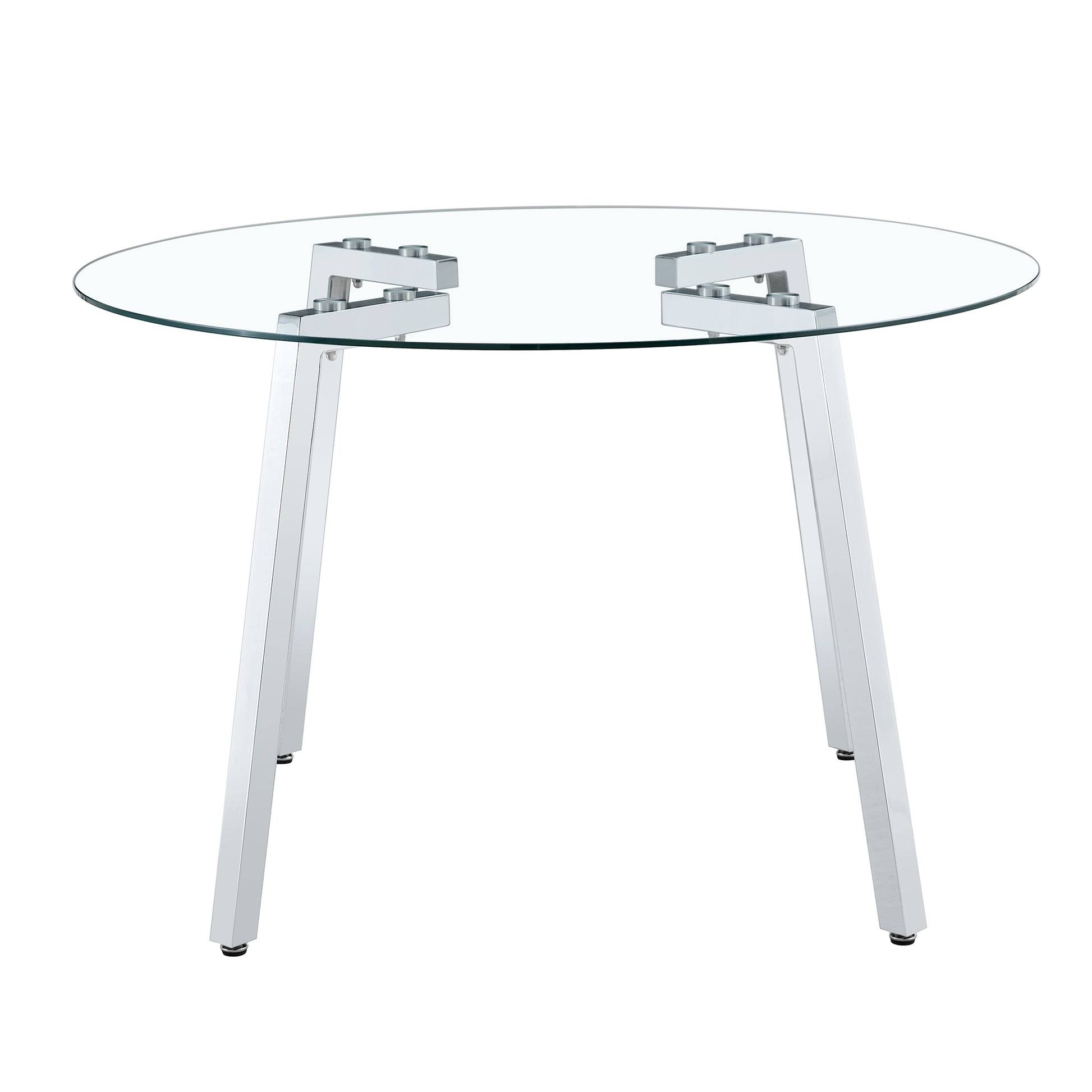 Modern Luxurious Round Tempered Glass Dining Table With Silver 7 Shaped Metal Legs,Suitable For Family Meals, Office Conferences, Or As A Casual Coffee Table For Various Occasions.47.3*47.3*29.5