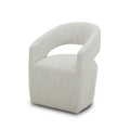 26 Inch Accent Armchair, Textured Cream Fabric, Curved Cutout Backrest Cream Fabric