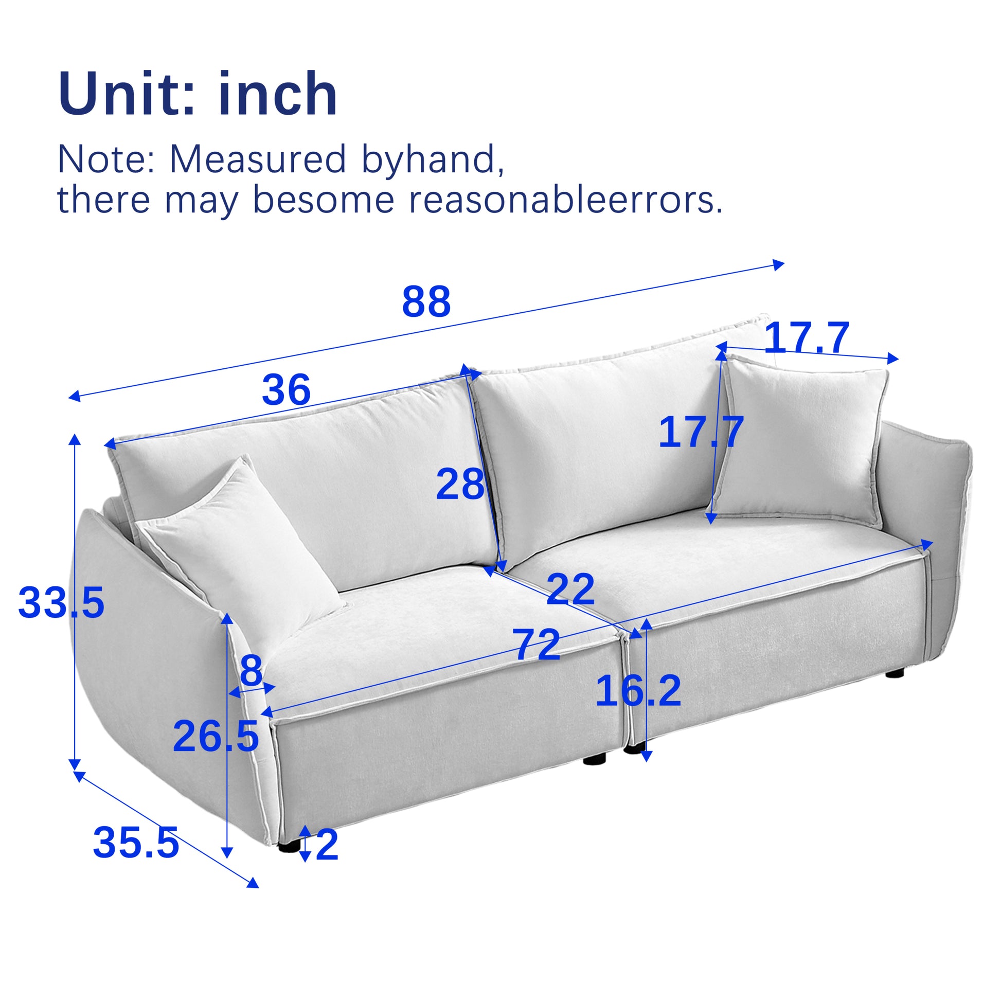 Mh88" Modern Living Room Sectional, Wide Living Room Sectional, Stylish Chenille Triple Sectional With Extra 2 Pillows, Thickly Padded Seat And Back And Armrests For Apartment, Living Room Beige Chenille Wood Primary Living Space Pine Foam Fabric 3 Seat