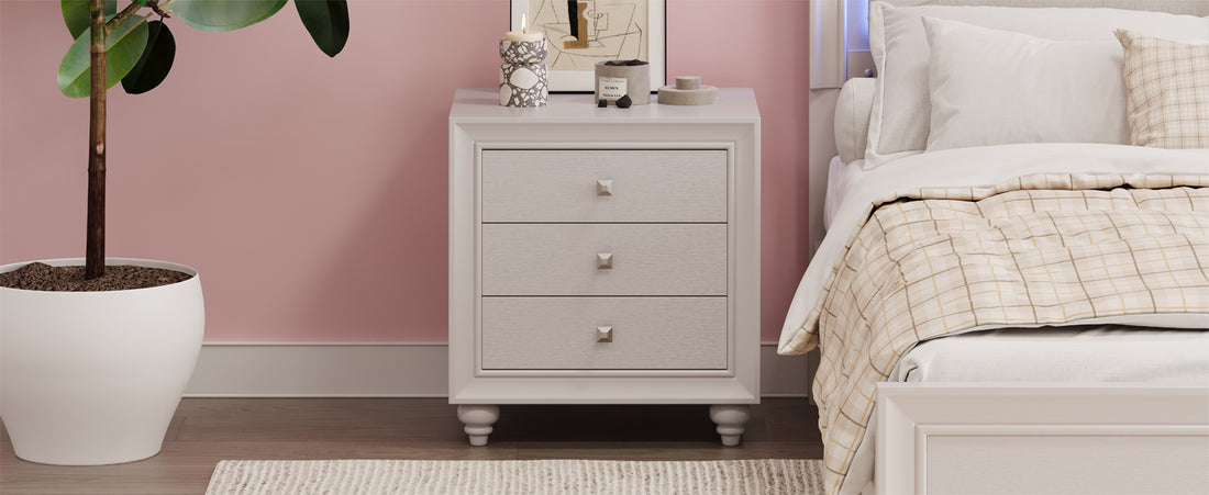 Modern Style Nightstand With 3 Drawers, Bed Side Table, End Table For Bedroom Living Room, Cream Grey Cream Grey Wood