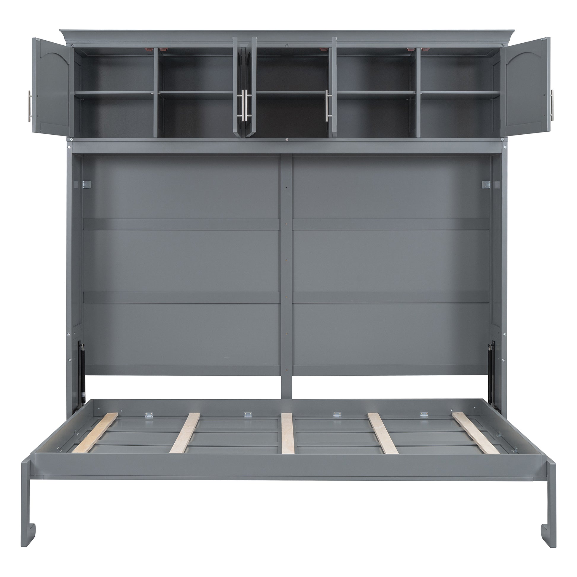 Full Size Murphy Bed Wall Bed With Top Cabinets,Gray Full Gray Plywood