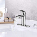 Waterfall Bathroom Faucet Single Handle Bathroom Sink Faucets 1 Or 3 Hole Solid Vanity Faucet With Deck Plate & Overflow Pop Up Drain Brushed Nickel Brushed Nickel Bathroom Nickel Brass