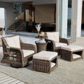 K&K 5 Pieces Outdoor Patio Furniture Set With Pet House Cool Bar And Retractable Side Tray, Rattan Wicker Patio Swivel Rocking Chairs Set Of 2 With Ottomans For Backyard, Porch, Balcony, Beige Yes Rocker & Glider Brown Beige Seats 2 Weather Resistant