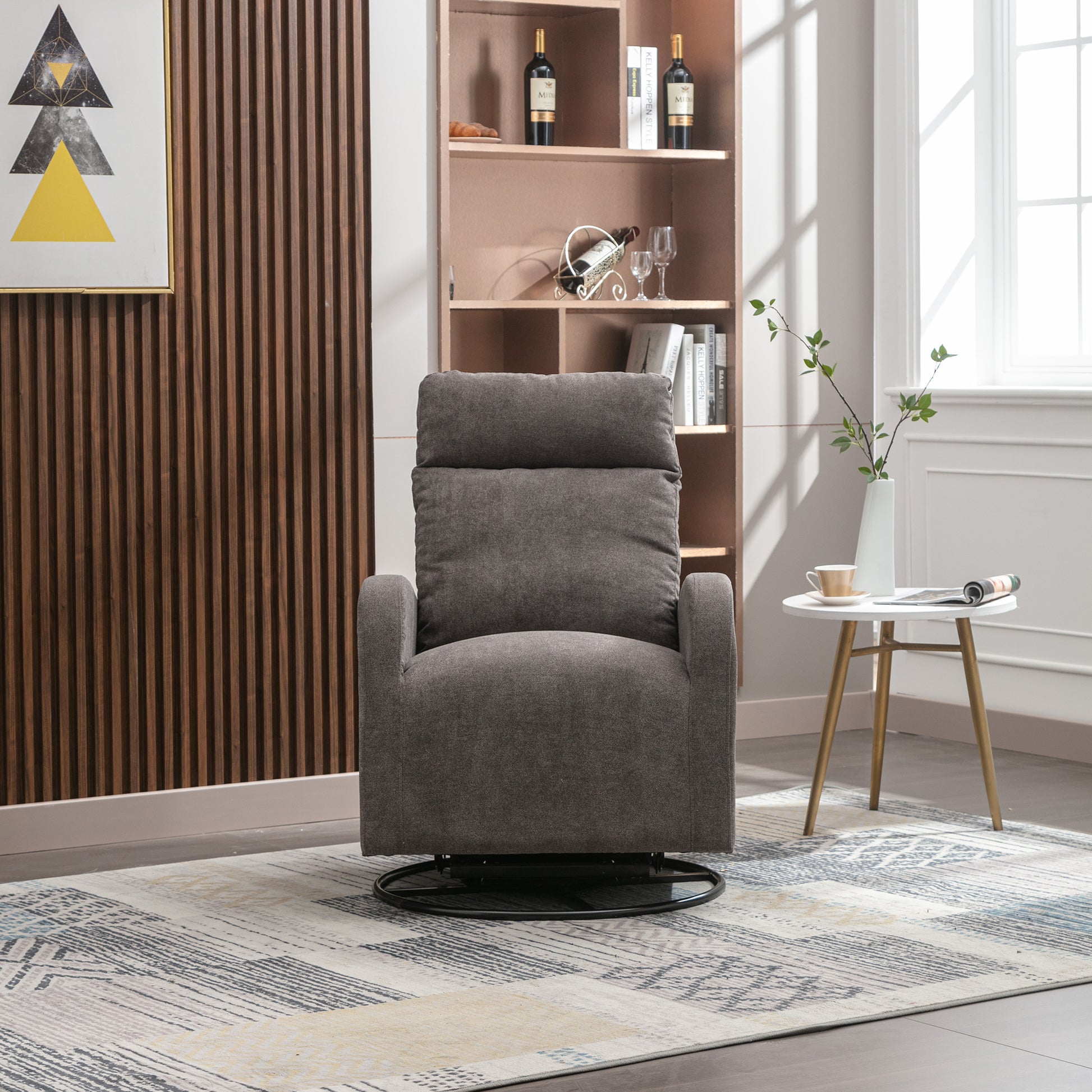 Jiada Upholstered Swivel Glider.Rocking Chair For Nursery In Dark Grey.Modern Style One Left Bag Dark Gray Primary Living Space Foam Linen