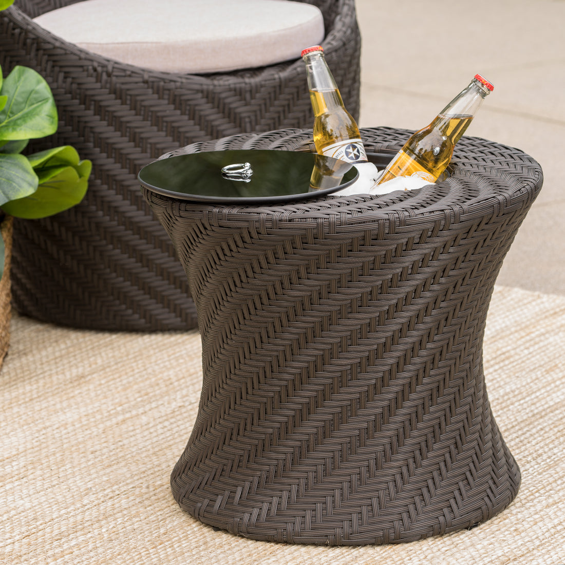 Yarmouth Side Table With Ice Bucket Grey Pe Rattan Iron