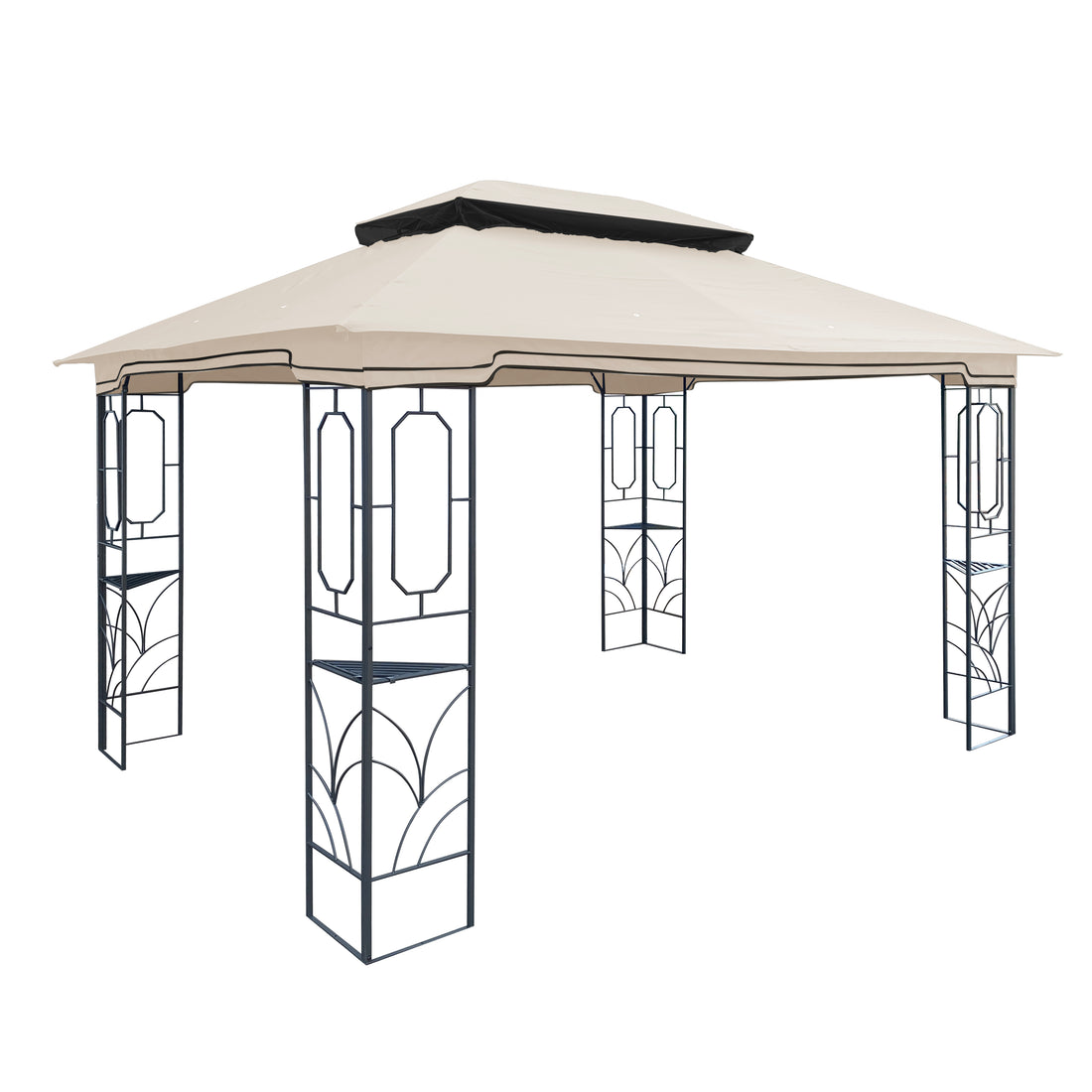 13X10 Ft Patio Double Roof Gazebo Replacement Canopy Top Fabric,Beige Beige Polyester