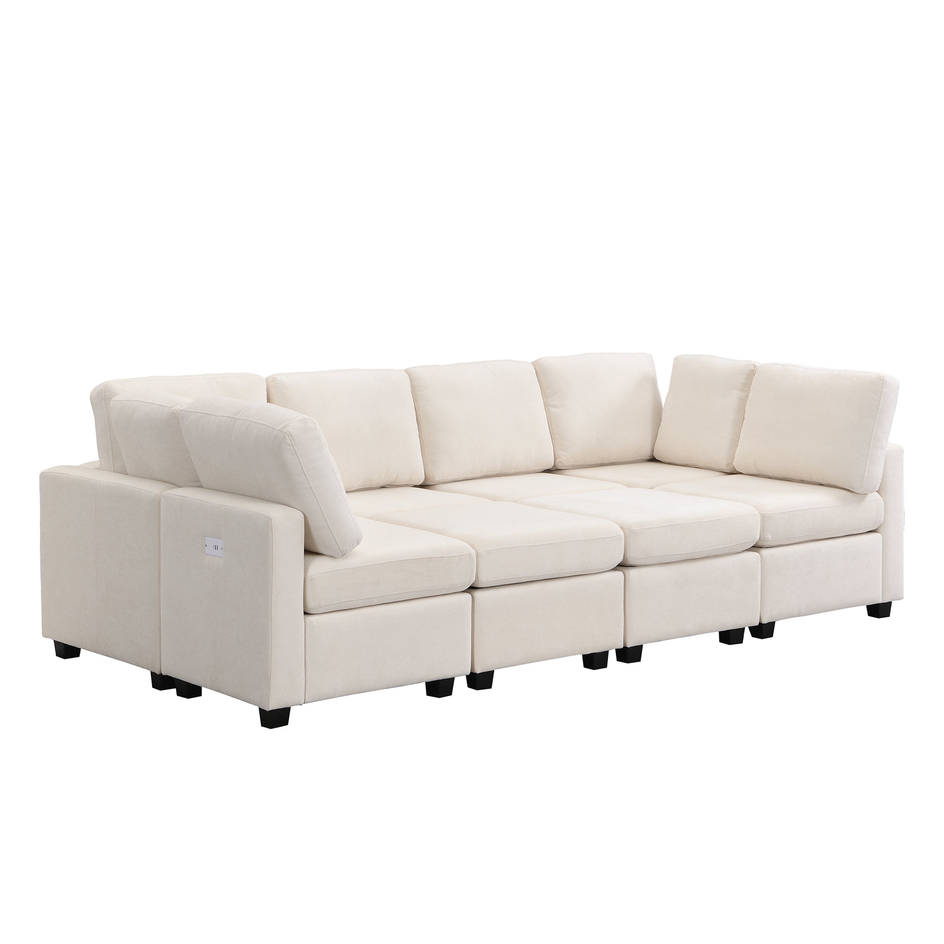 103" Sectional Sofa Couch Sofa Bed U Shaped Sofa With Two Movable Ottoman And Three Usb Ports For Living Room, Beige Beige Foam Chenille 6 Seat