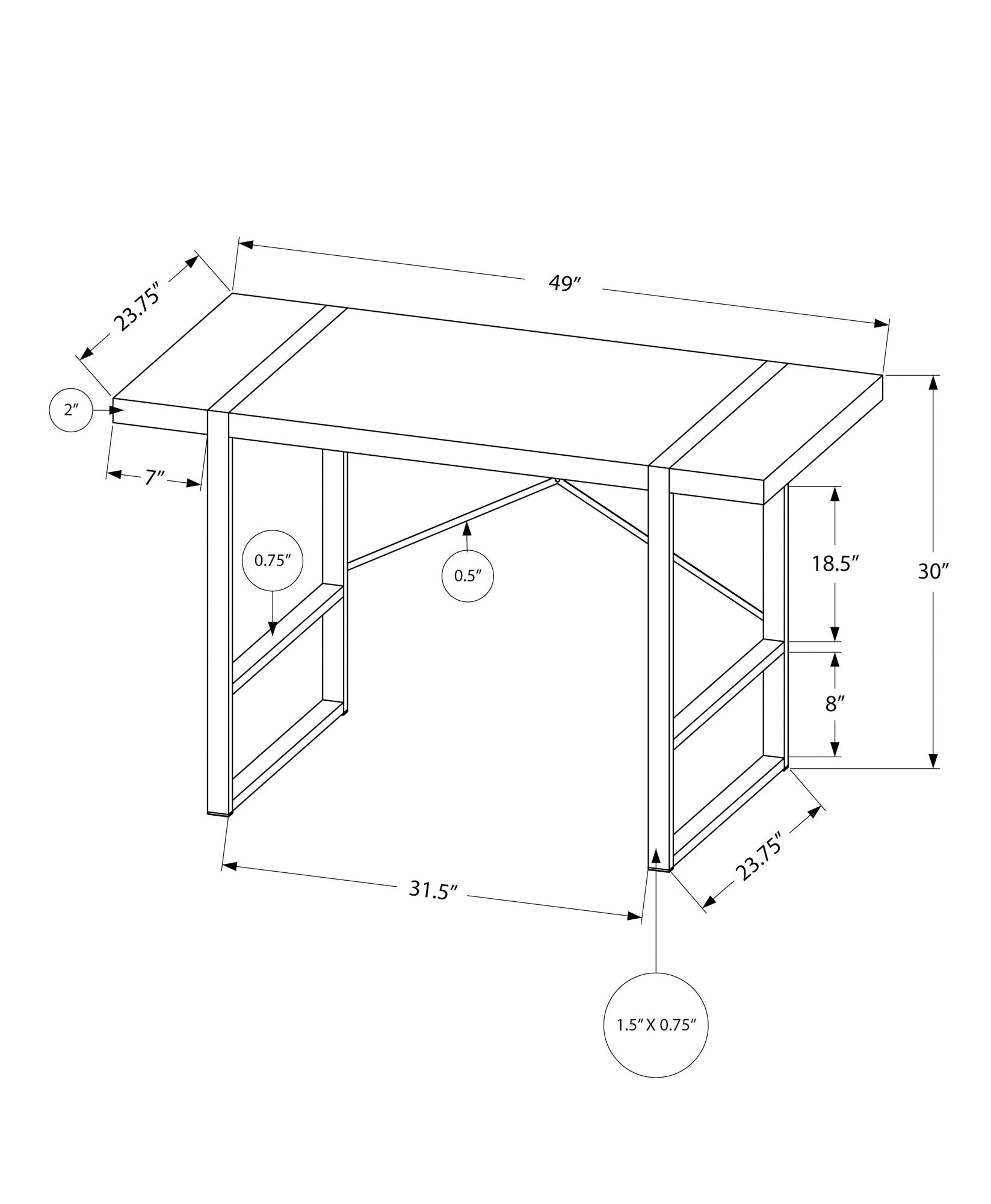 Computer Desk, Home Office, Laptop, 48"L, Work, Black Laminate, Grey Metal, Contemporary, Modern Black Particle Board