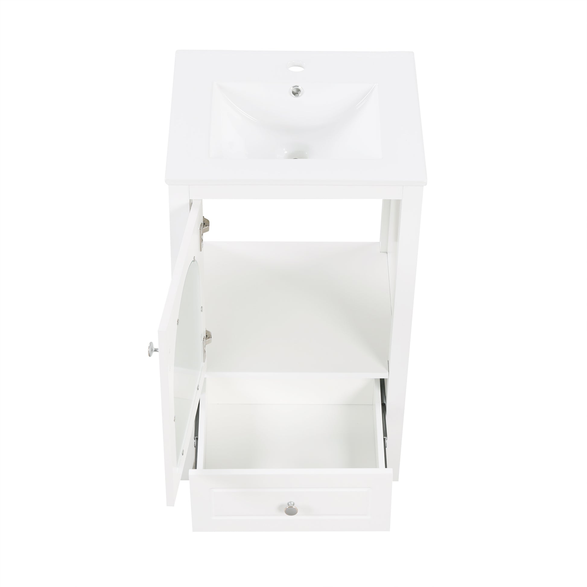 20" Bathroom Vanity With Sink, Bathroom Cabinet With Soft Closing Glass Door, A Drawer, White White Mdf