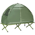 Outsunny Camping Tent Cot, Single Person Folding Cot Combo, Off Ground Tent, Covered Outdoor Bed With Carry Bag For Hiking, Camping Green Polyester