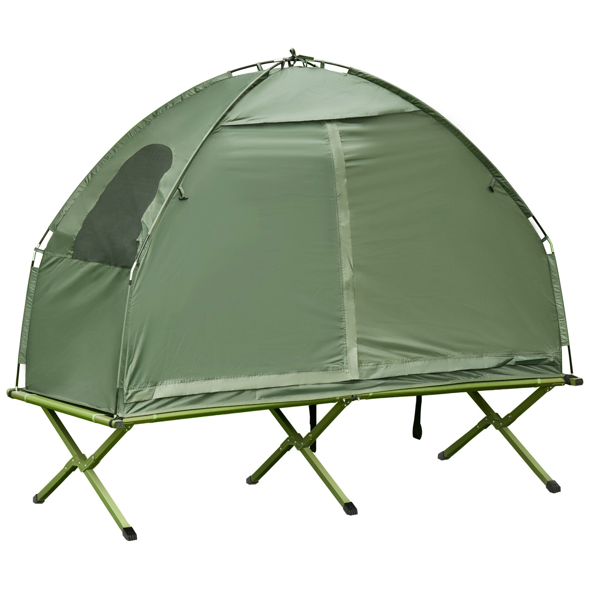 Outsunny Camping Tent Cot, Single Person Folding Cot Combo, Off Ground Tent, Covered Outdoor Bed With Carry Bag For Hiking, Camping Green Polyester