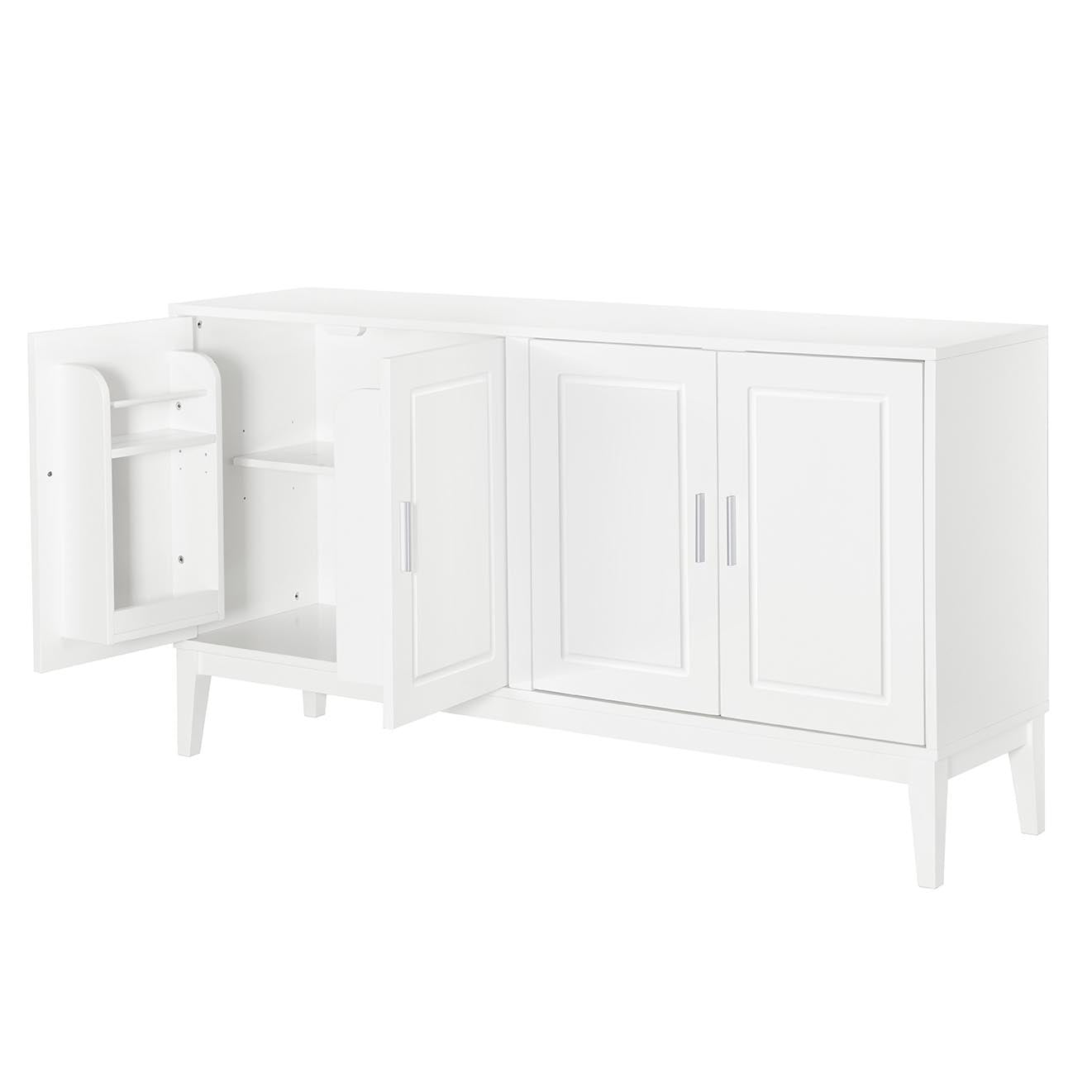 4 Door Sideboard Storage Cabinet With Door Shelf For Living Room And Dining Room, Two Large Cabinets With Adjustable Shelf, White White Rubberwood Solid Wood Mdf