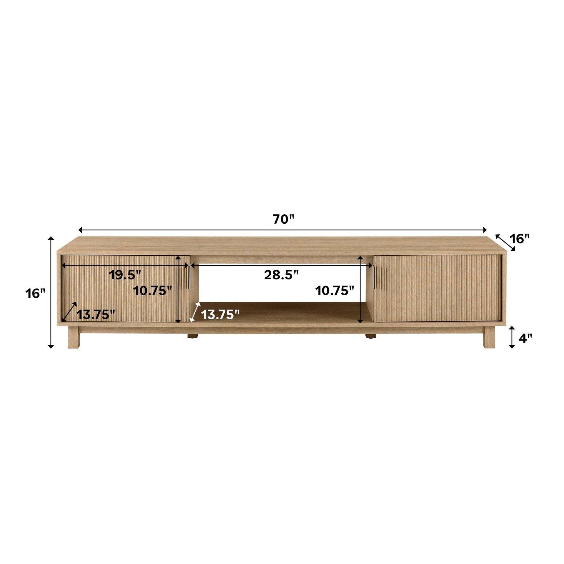 Modern Fluted Door Minimalist Tv Stand For Tvs Up To 80 Inches Coastal Oak Light Brown 80 89 Inches Mdf Mdf