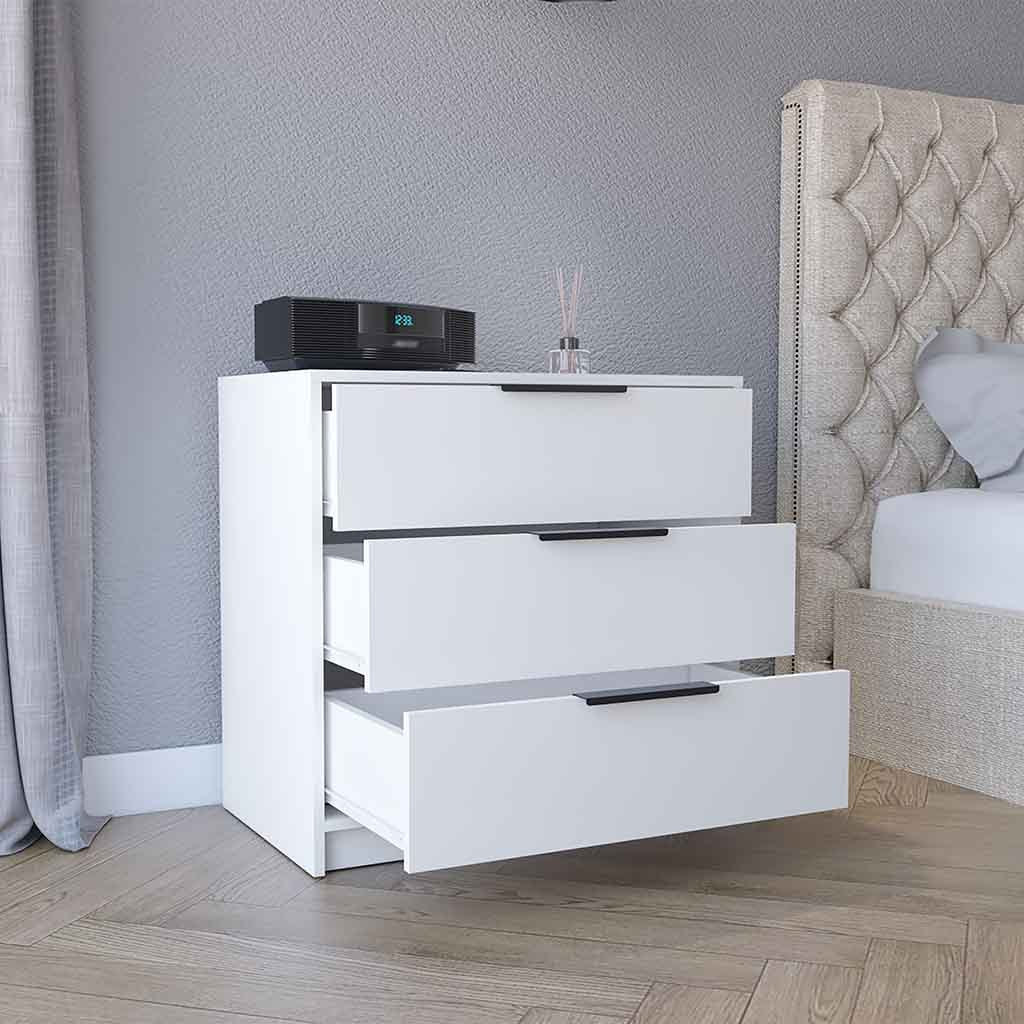 Kaia 3 Drawers Dresser, Superior Top White White Bedroom Modern Particle Board Particle Board