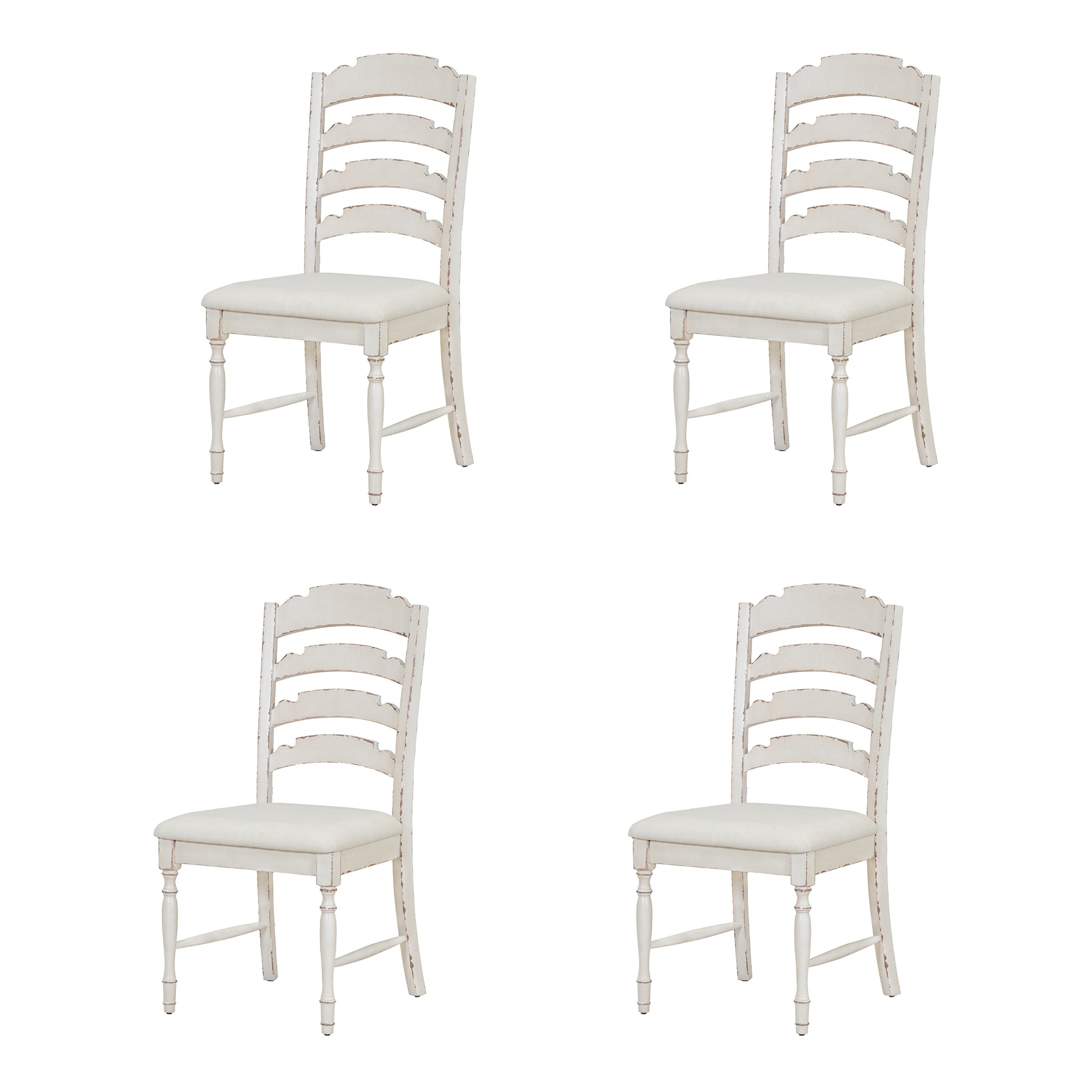 Vintage Traditional 4 Piece Upholstered Dining Chairs, Serrated Dining Backs,Cream Cream Dining Room Traditional Rubberwood Foam Rubber Wood