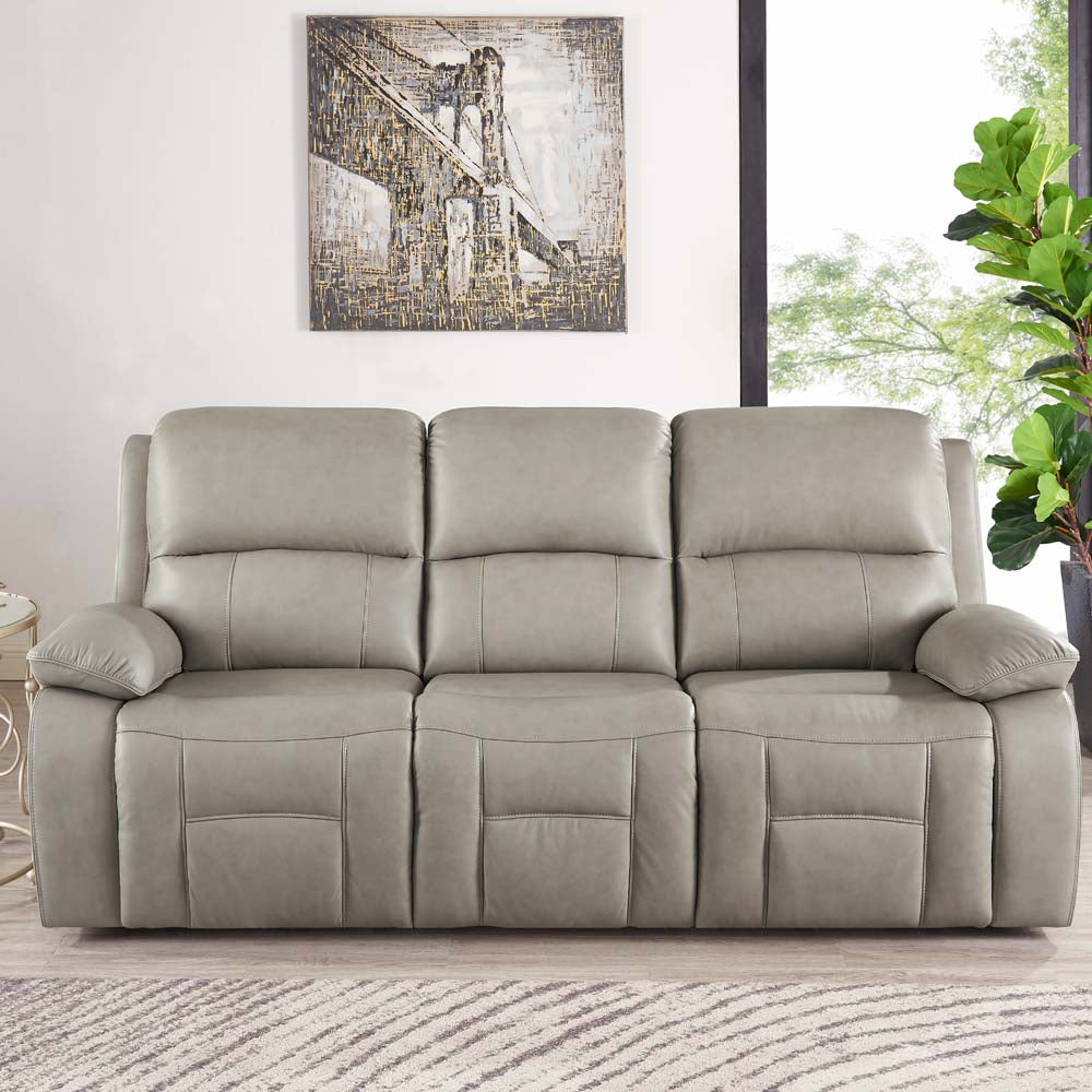 Westminster Power Headrest Zero Gravity Reclining Sofa Stone Gray Memory Foam Genuine Leather 3 Seat