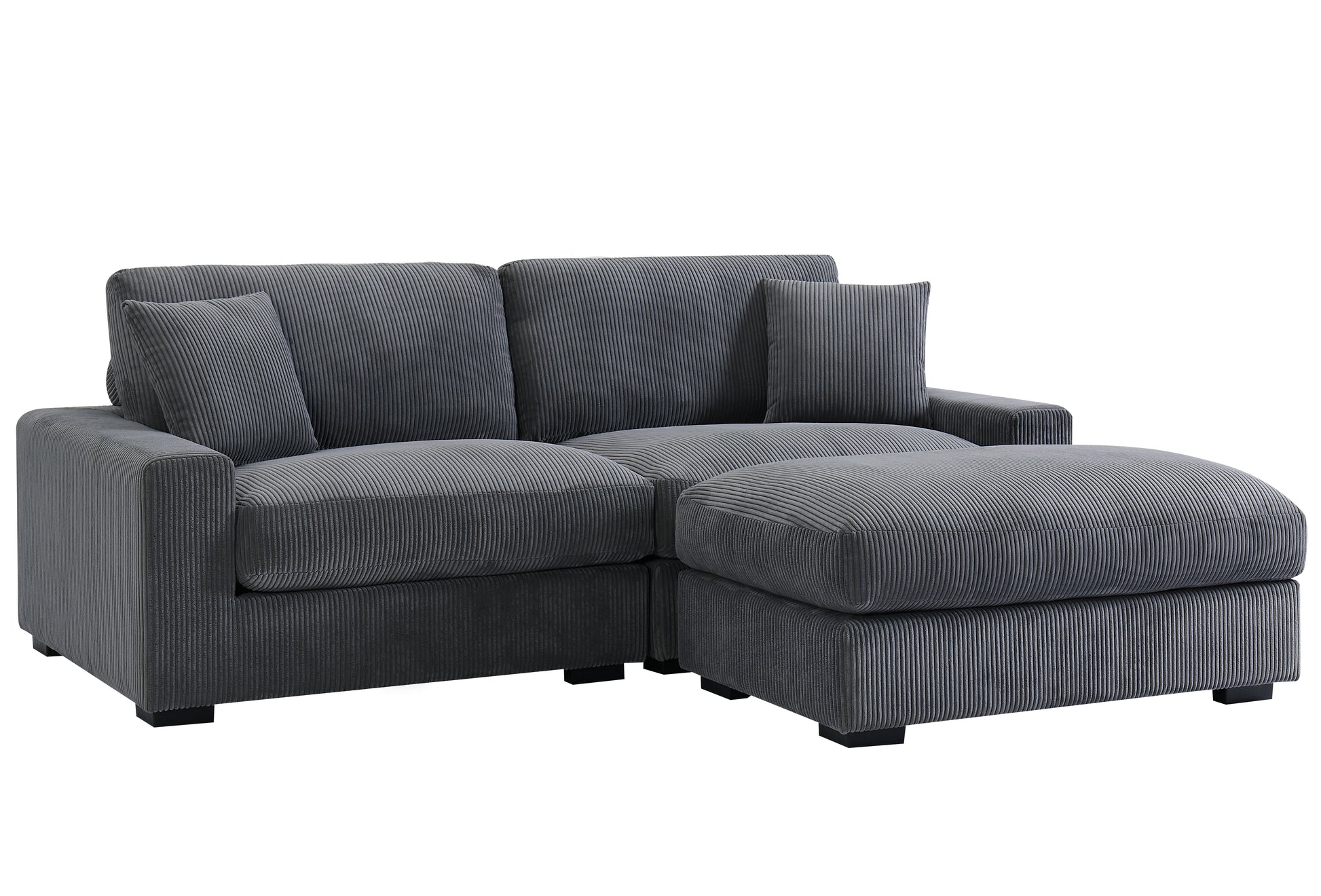 Modular Sectional Sofa,4 Seater Oversized Sectional Sofa, Corduroy Fabric With 2 Ottoman Bench And 2 Pillows, Modular Sectionals Sofa Couch For Living Room Gray Corduroy 4 Seat