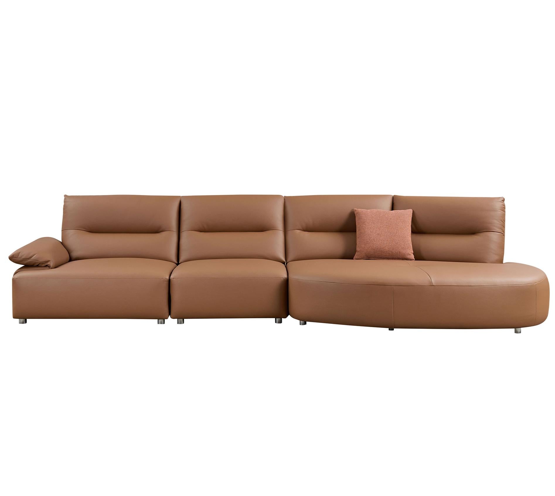 147.24'' Oversied Modern Sectional Curved Shaped Sofa Couch For Living Room,Upholstered 5 Seat Sofa Eco Leather Couch Set,Brown Brown Foam 5 Seat