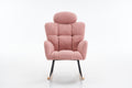 055 Teddy Fabric Upholstered Nursery Rocking Glider Chair Mid Century Modern Accent Arm Chair Padded Seat With High Backrest And Pillows For Living Room Bedroom Offices Pink Teddy Headrest Solid