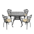 Cushions In Random Colors 5 Piece Set Of Cast Aluminum Patio Furniture With Cushions Yes Dining Set Black Seats 4 Rust Resistant Frame Water Resistant Cushion Garden & Outdoor Complete Patio Sets Aluminium