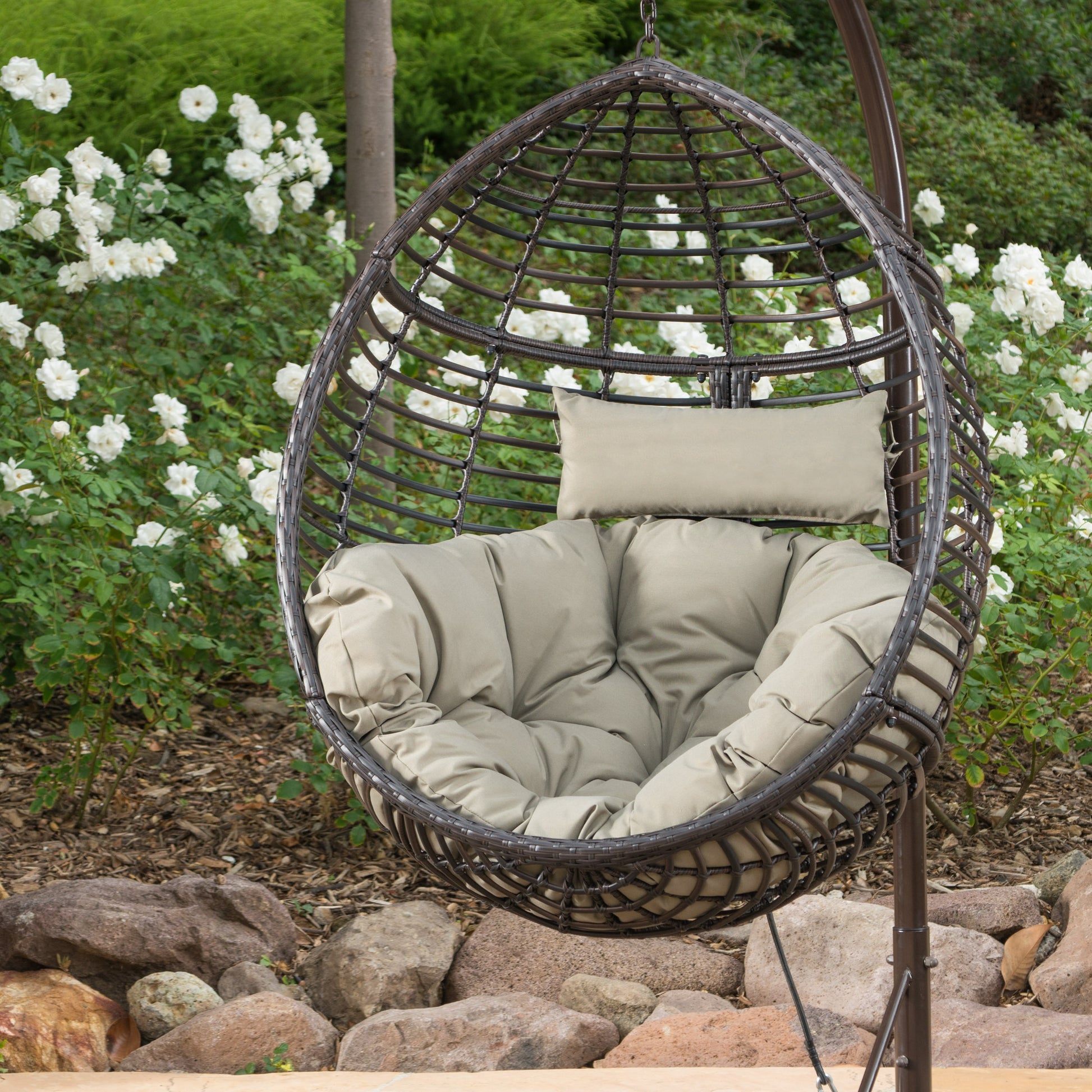 Hanging Basket Brown No Stand Basket Only Khaki Brown Pe Rattan Iron