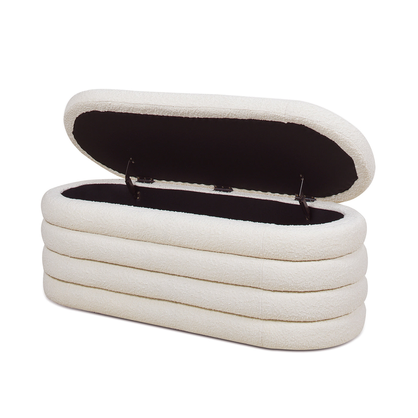 Fuji 49" Upholstered Oval Storage Bench, Ivory White Boucle White Foam Boucle