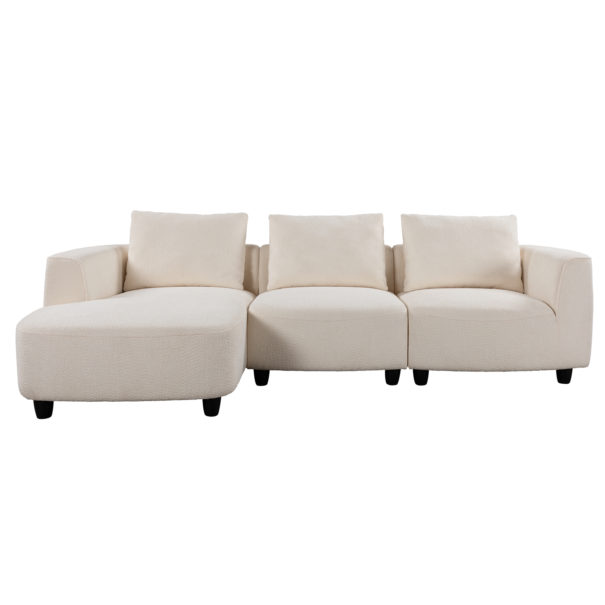 Wks14W Mid Century Modern Sofa Three Seater Sofa With Upholstered Footstool Living Room, Bedroom, Beige Footstool White Fabric 3 Seat