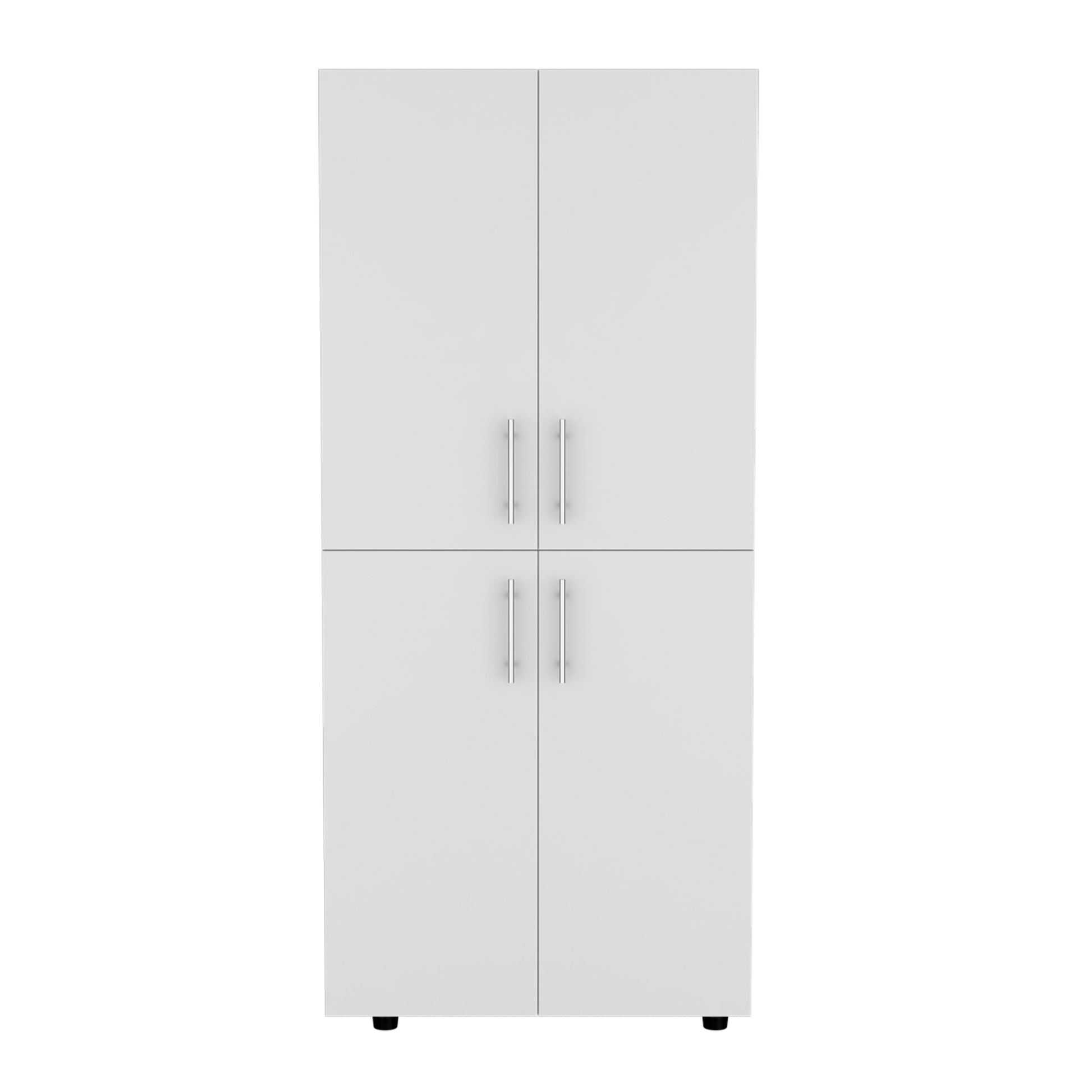 Hazel 70" High Four Door Armoire Wardrove Closet Cabinet, Six Shelves And Two Hanging Rods, Bedroom Clothes Storage Cabinet Organizer White White Bedroom Modern Particle Board