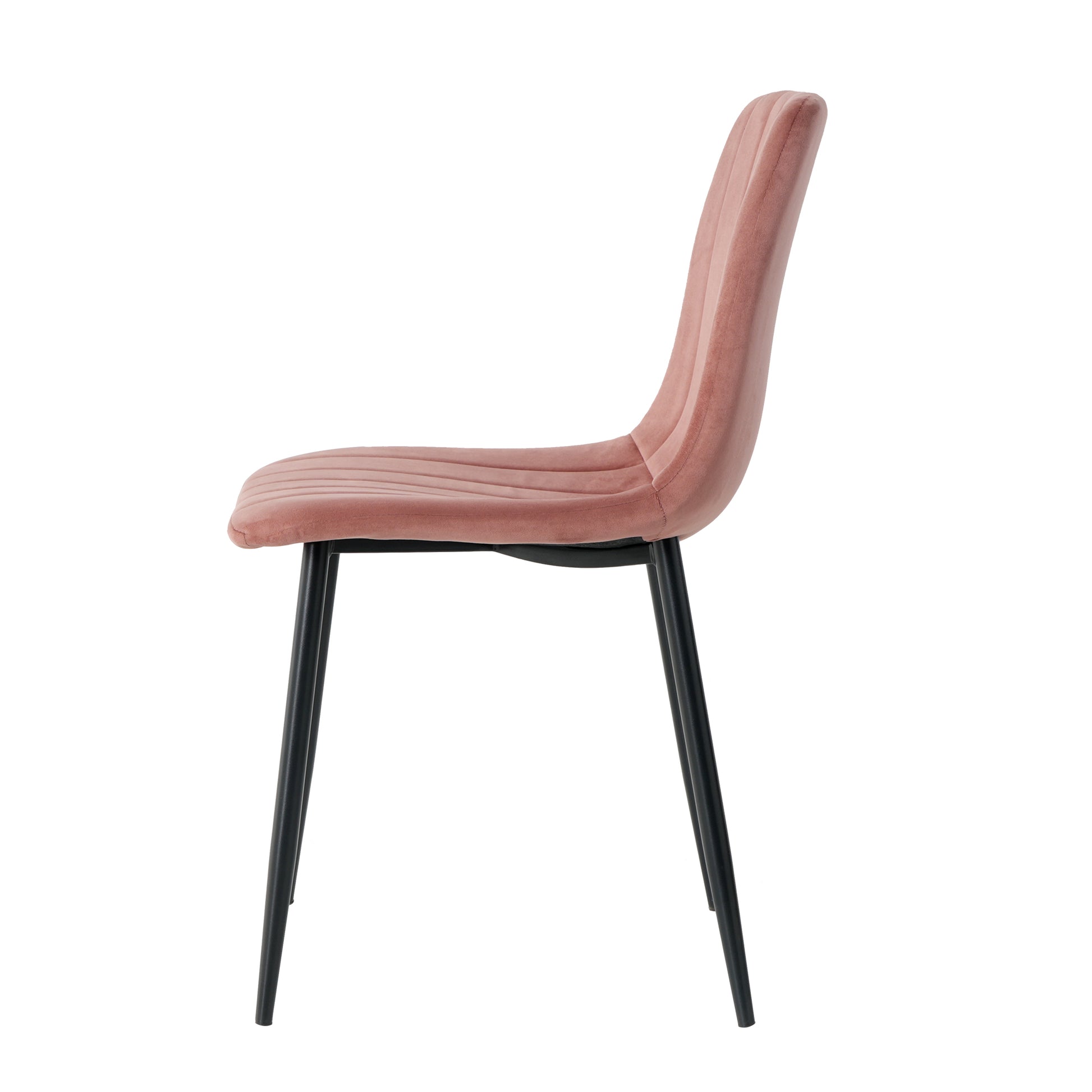 Interior Pink Velvet Dining Chair, Modern Kitchen Dining Chair With Cushion Back, Upholstered Side Chair With Black Coated Metal Legs, Family Kitchen Dining And Living Room Set Of 4 Metal Pink