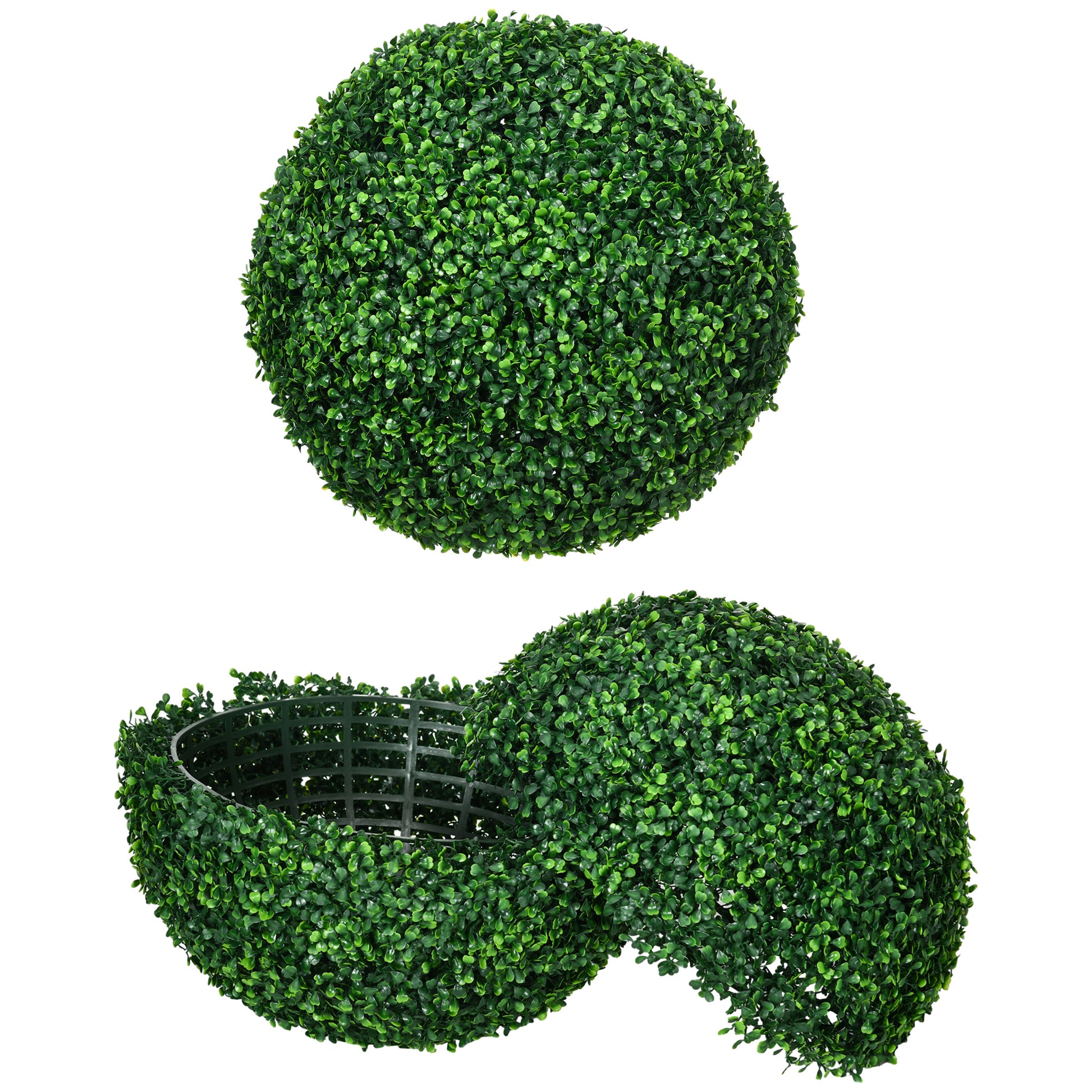 Homcom Set Of 2 19.75 Inch Artificial Ball Boxwood Topiary Trees Balls, Indoor Outdoor Fake Plants For Home, Office & Living Room Decor Green Plastic