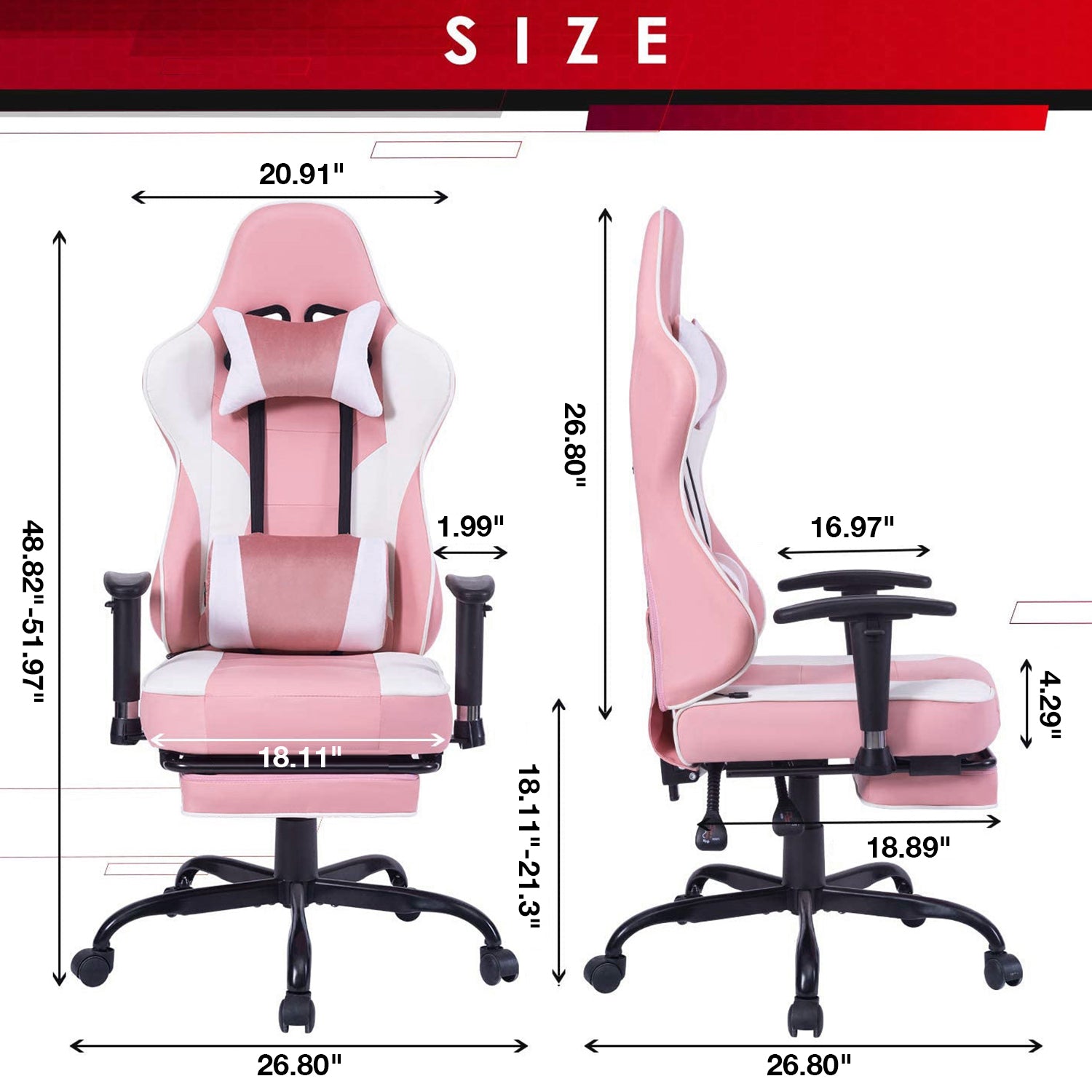 Game Chair, Ergonomiy Designed Computer Chair With Headrest And 2D Armrests, Waist Pillow Electronic Lounge Chair With Vibration Massage Function, Competitive Chair Iron Pink Cotton Leather