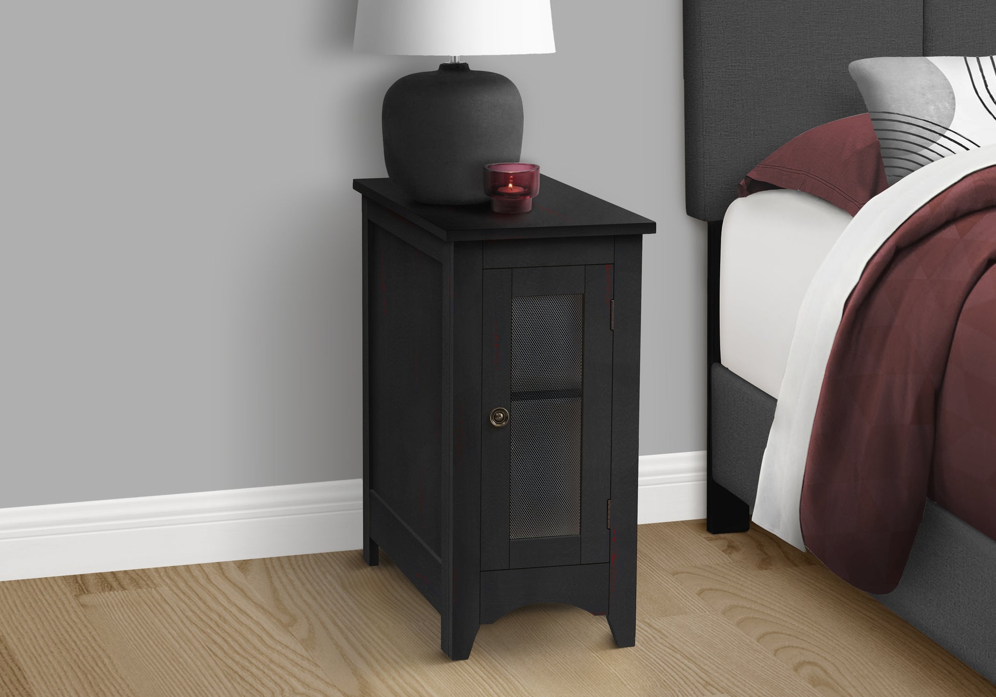 Accent Table, End, Side Table, Narrow, Nightstand, Bedroom, Lamp, Storage, Black Veneer, Transitional Black Mdf