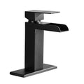 Waterfall Bathroom Faucet Black Single Handle Bathroom Sink Faucets 1 Or 3 Hole Solid Vanity Faucet With Deck Plate & Overflow Pop Up Drain Matte Black One Matte Black Deck Mounted Bathroom Matte Black Stainless Steel