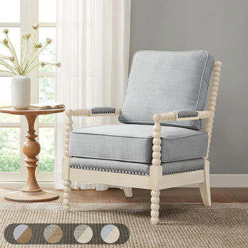 Accent Arm Chair Ivory Grey Wood Fabric