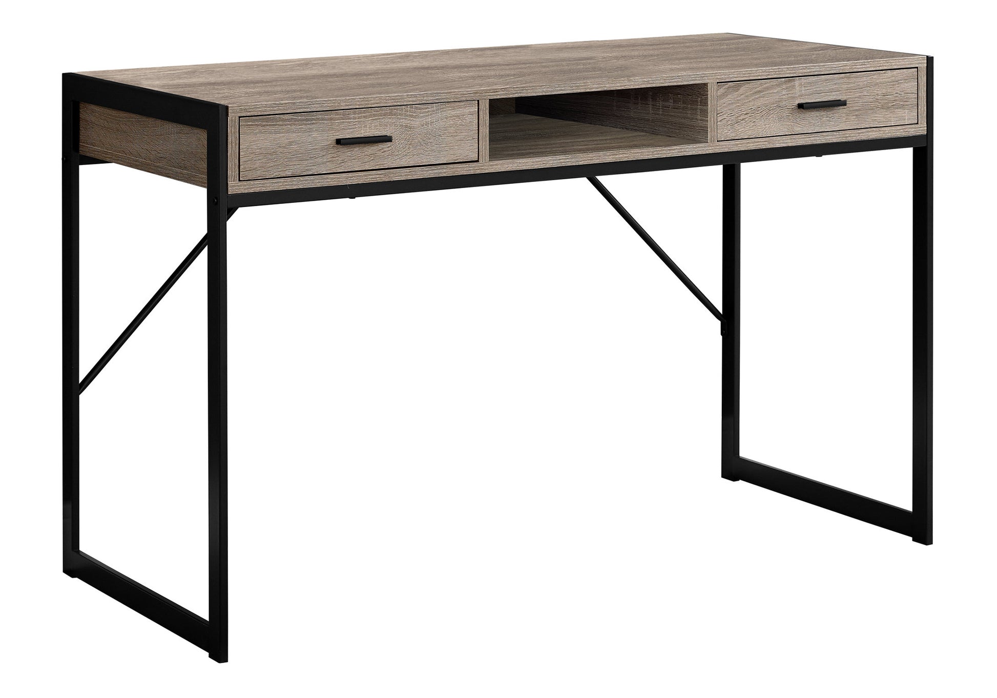 Computer Desk, Home Office, Laptop, Storage Drawers, 48"L, Work, Brown Laminate, Black Metal, Contemporary, Modern Taupe Mdf