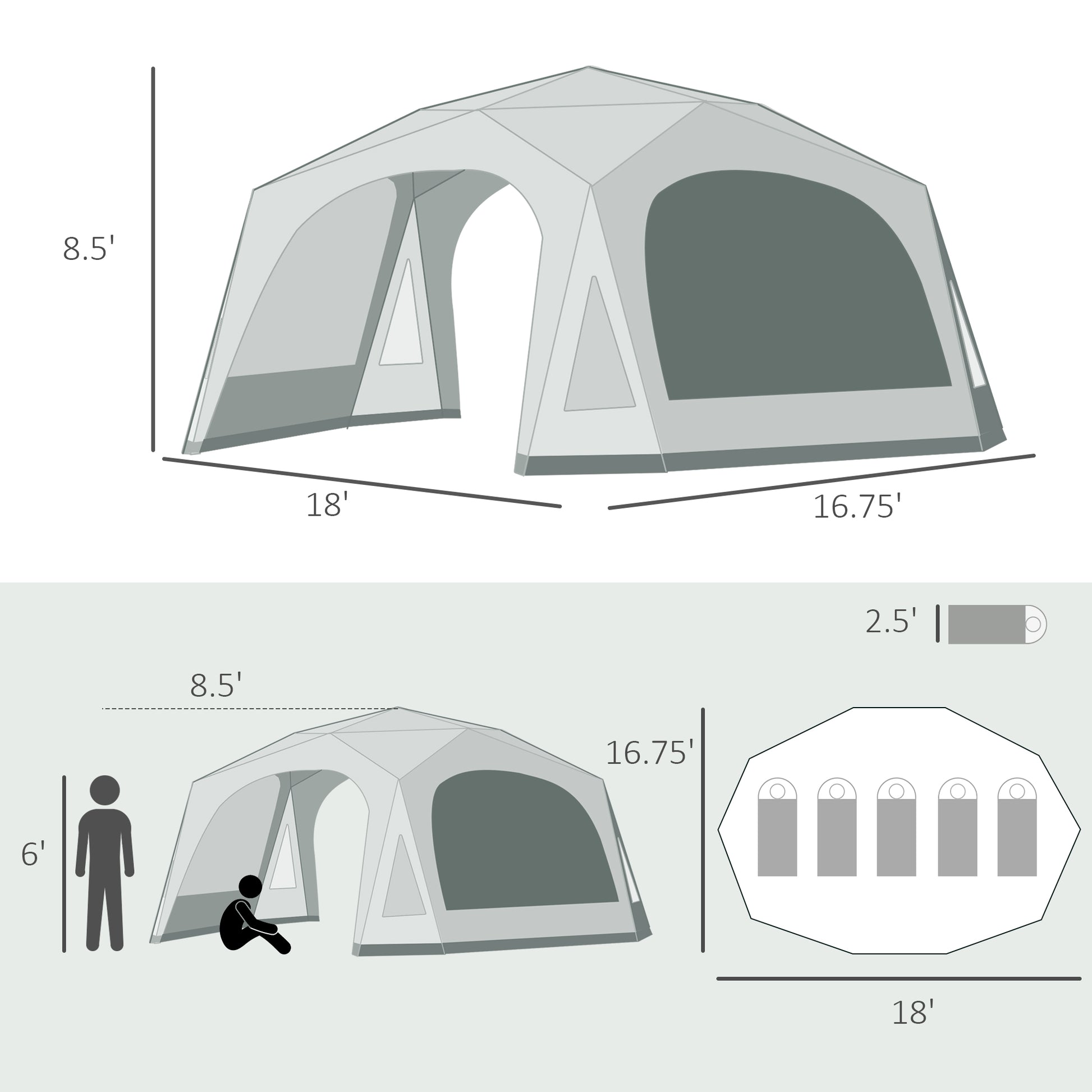 tent 20 person Outsunny 20 Person Camping Tent, Outdoor Cabin Tent Tent With 2 Doors,