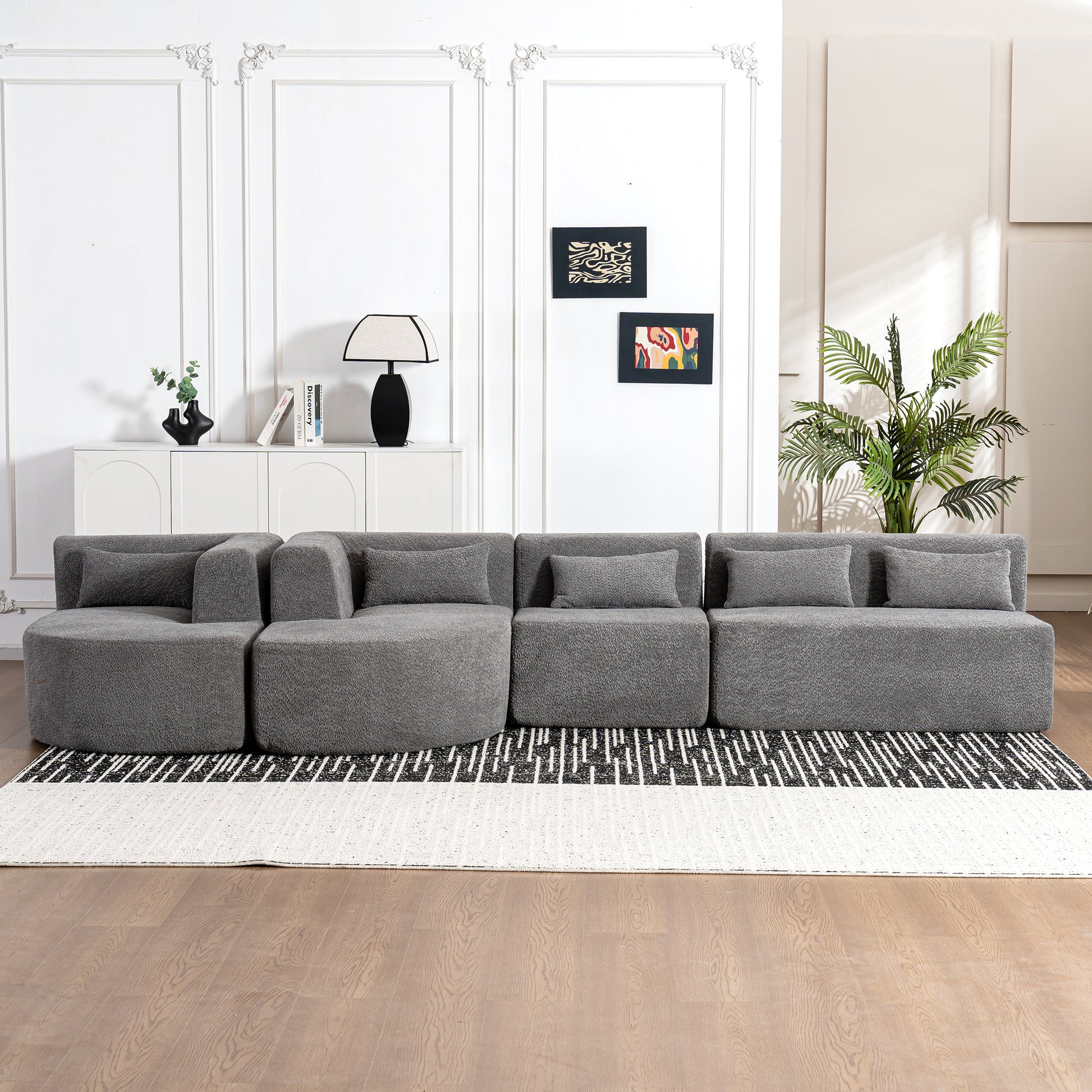 143.7" Upholstered Sofa Free Combined Sofa Couch With Two Chaise Lounge And Five Back Pillows For Living Room, Light Gray Light Gray Foam Polyester 5 Seat