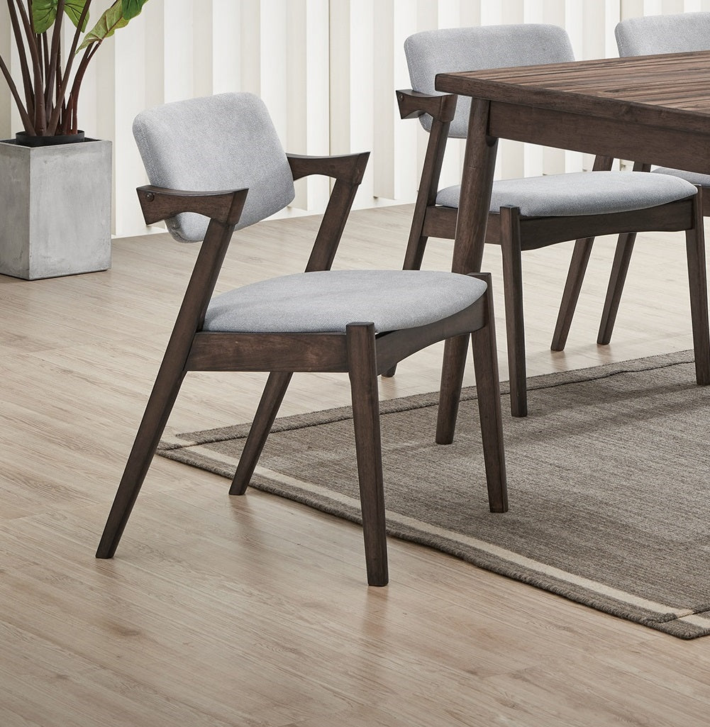 Modern 7Pc Dining Set Ash Walnut Finish Dining Table 6X Side Chairs Foam Cushion Fabric Upholstery Unique Back Design Wood Dining Room Rubberwood Rectangular Dining Table With Chair Upholstered Chair Wood Walnut Solid Back Seats 6