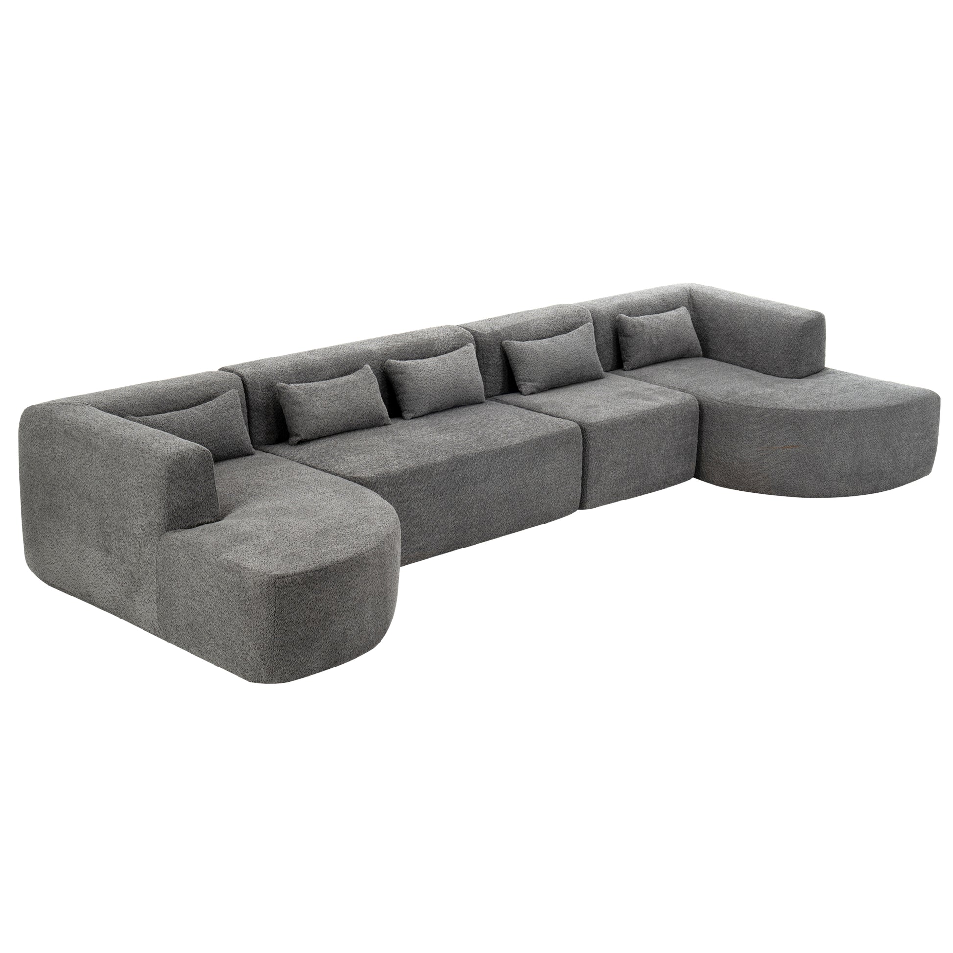 143.7" Upholstered Sofa Free Combined Sofa Couch With Two Chaise Lounge And Five Back Pillows For Living Room, Light Gray Light Gray Foam Polyester 5 Seat