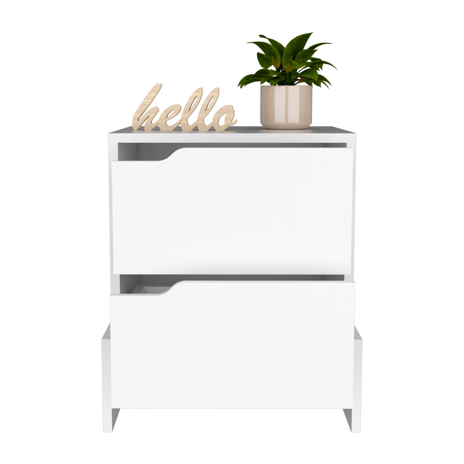 Luss Nightstand, Bedside Table With 2 Drawers White 2 Drawers Rectangle Modern Shelf Particle Board Engineered Wood