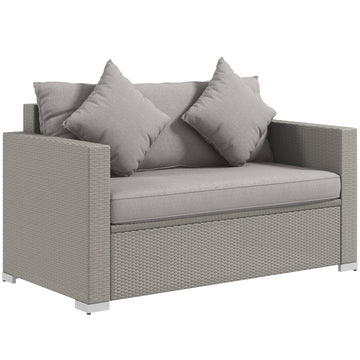 Outsunny Patio Wicker Loveseat With Cushions, 2 Seat Outdoor Pe Rattan Couch, Sofa With Throw Pillows For Porch, Backyard, Garden, Poolside, Gray Gray Steel
