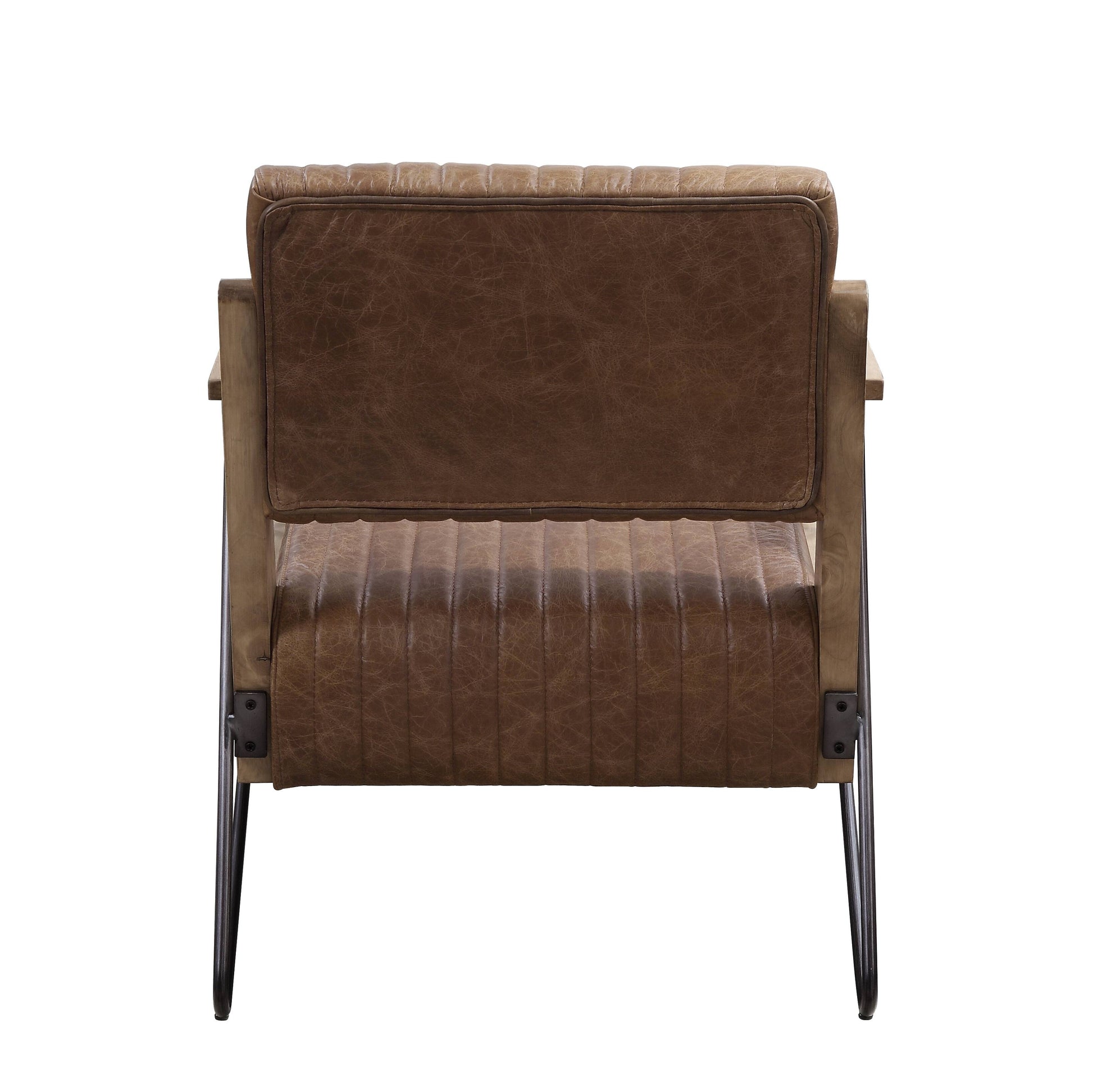 Cocoa And Matt Iron Accent Chair With Metal Leg Brown Primary Living Space Contemporary Genuine Leather