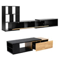 Extendable Tv Stand And Coffee Table, Set Of 2, Media Console With 3 Tier Bookshelves For Tvs Up To 110'', Dual Tone Center Table With Sliding Tabletop For Living Room, Black Black 90 Inches Or Larger Particle Board Mdf